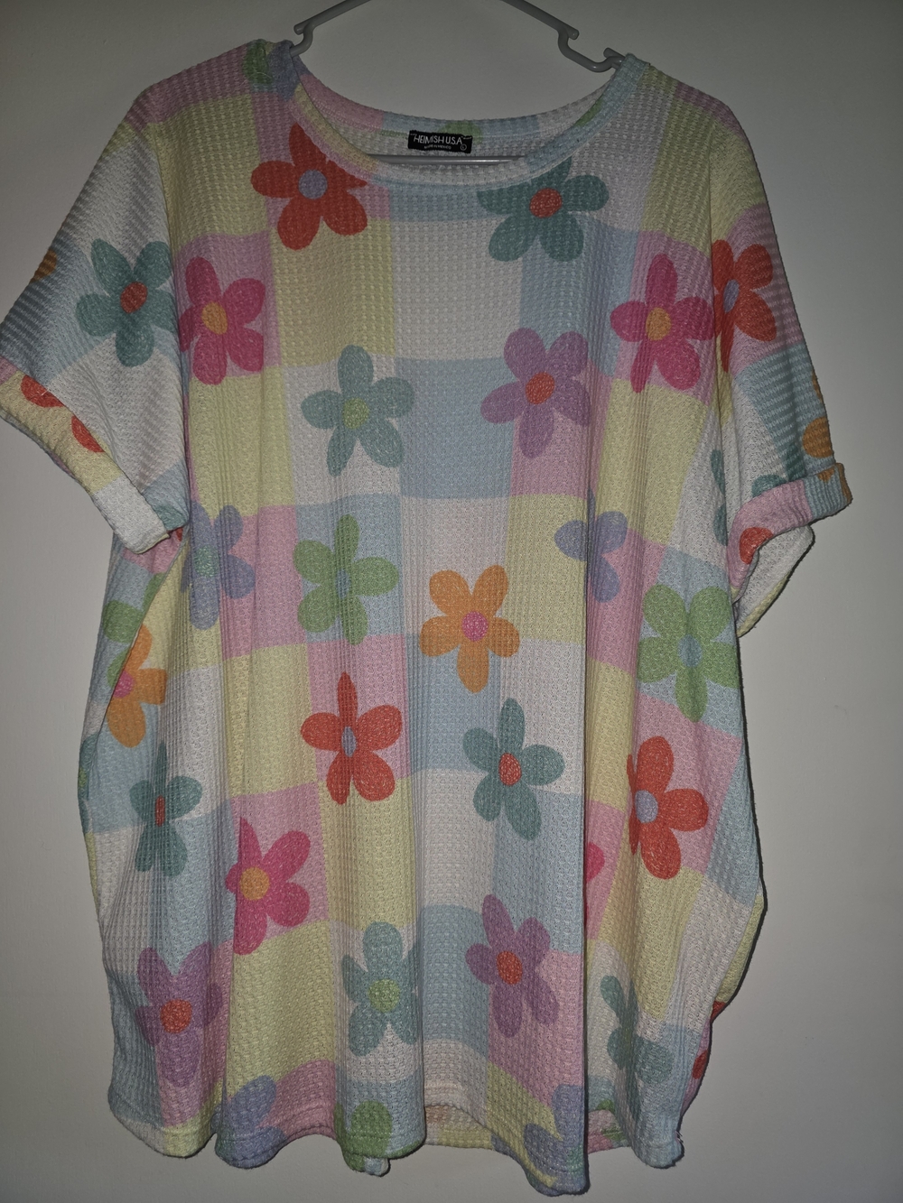 Heimish Waffle Knit Short Sleeve Pastel Floral Tee 2xl